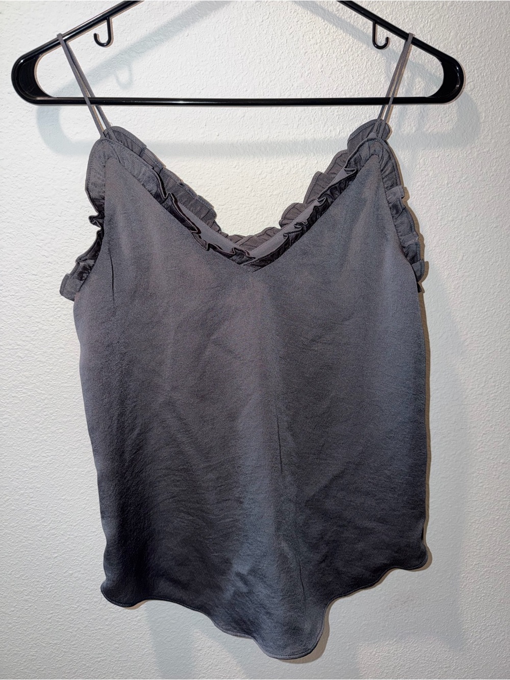 Express Charcoal Gray Ruffle Trim Satin Cami
